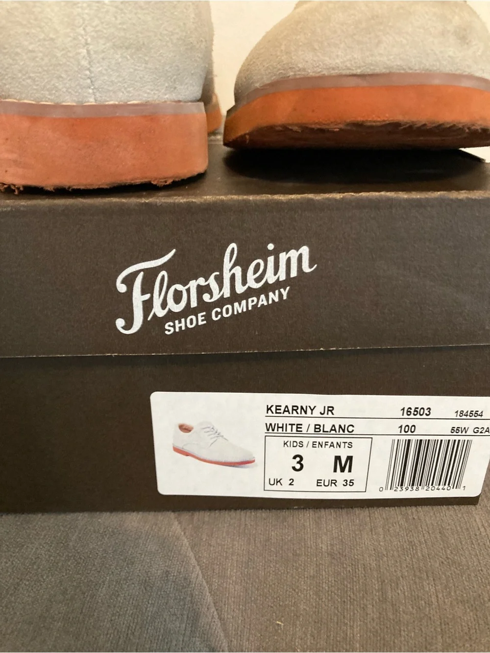 Florsheim Kids Suede Dress Shoes in Light Gray with Tan Sole